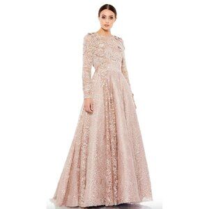 Mac Duggal 11121 Floral Embellished Illusion Long Sleeve A Line Gown Size 6